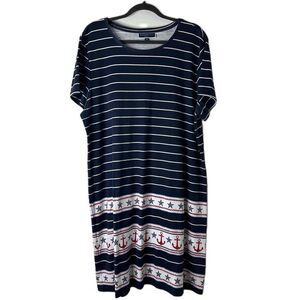 Karen Scott Sport Dress Womens Size XXL White Navy Casual Striped Anchor